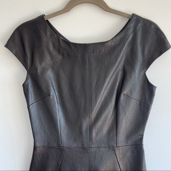 NWOT Simonetta Ravizza Real Black Leather Cap Sleeve Dress Size 4 - Picture 2 of 10